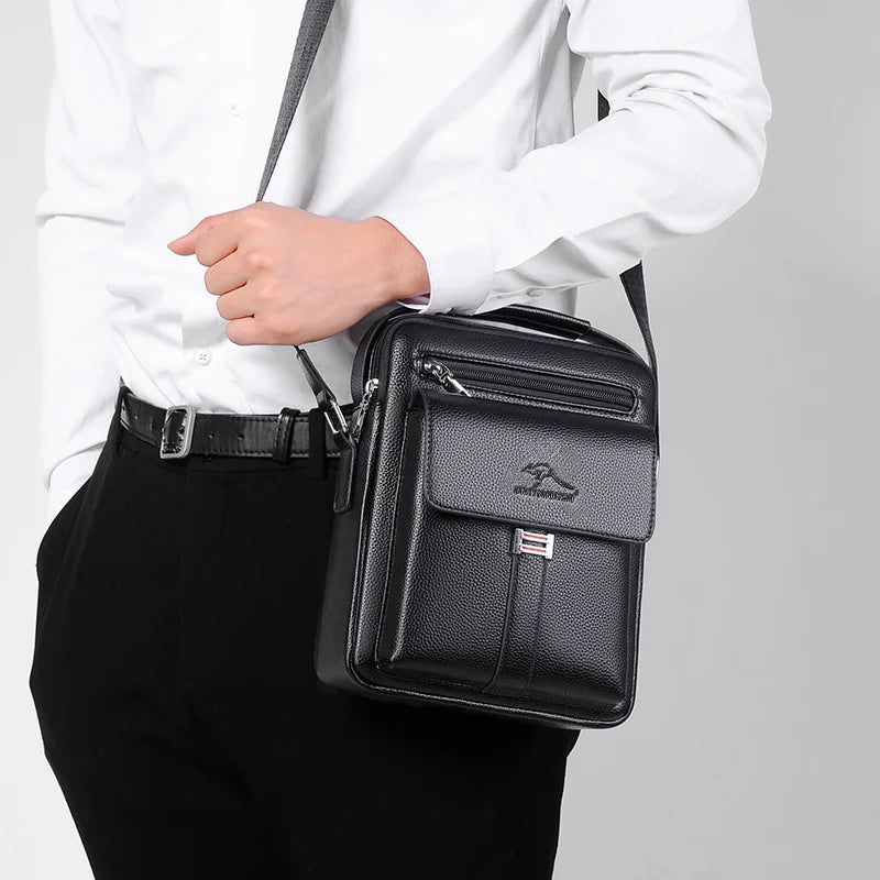 Men's Leather Crossbody Shoulder Bag – Classic Top-Handle Messenger Bag for Daily Business & Travel