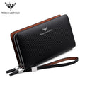 WilliamPOLO Carbon Fiber Pattern Leather Clutch Wallet for Men - Large Capacity Long Purse with Wristlet