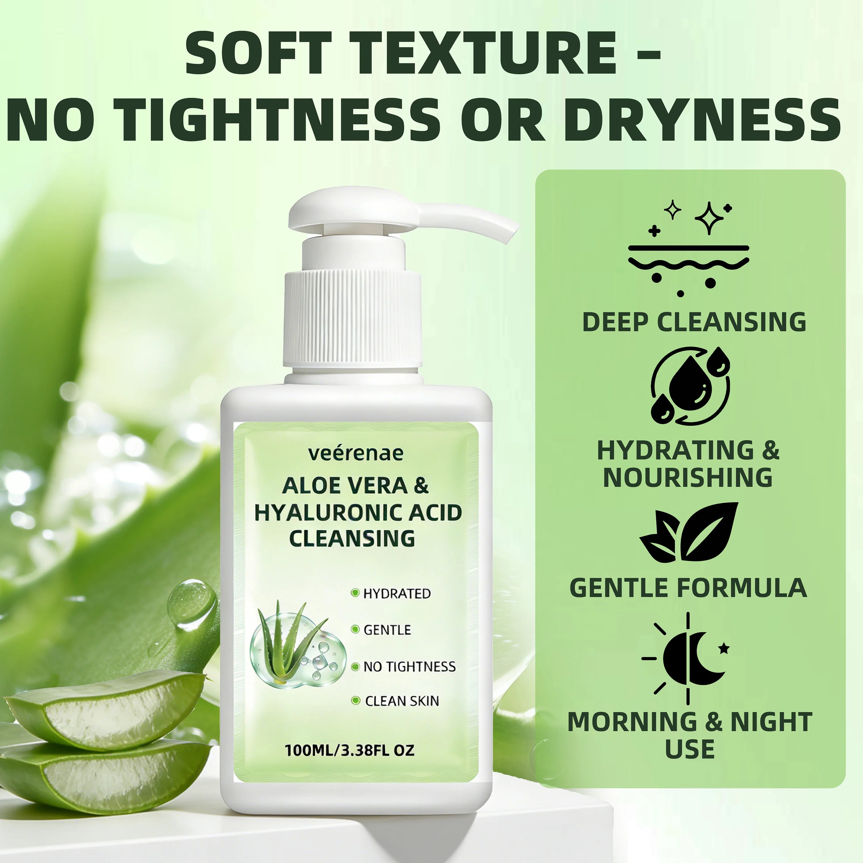 VEÉRENAE Aloe Vera & Hyaluronic Acid Hydrating Facial Cleanser (100ml)