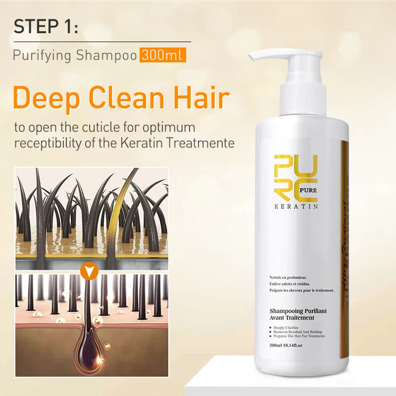 PURC Professional Keratin Treatment Set (1000ml) & Purifying Shampoo (300ml) – Brazilian Straightening & Repair System