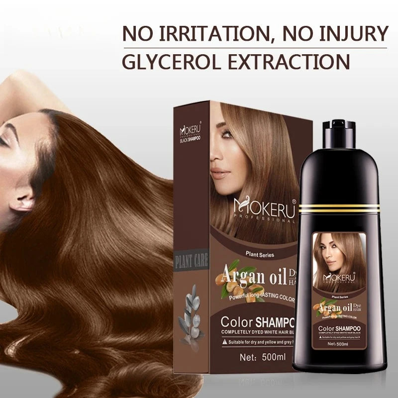 MOKERU Professional 500ml Argan Oil Color Shampoo – Natural Plant-Based Permanent Hair Dye
