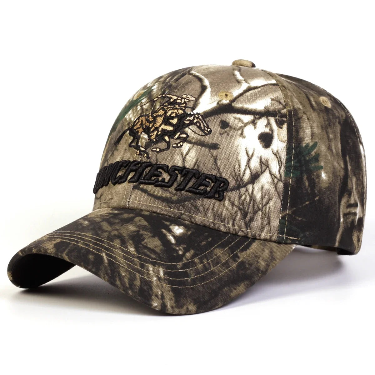 Winchester Embroidered Western Rider Baseball Cap – Outdoor Camo & Black Hat