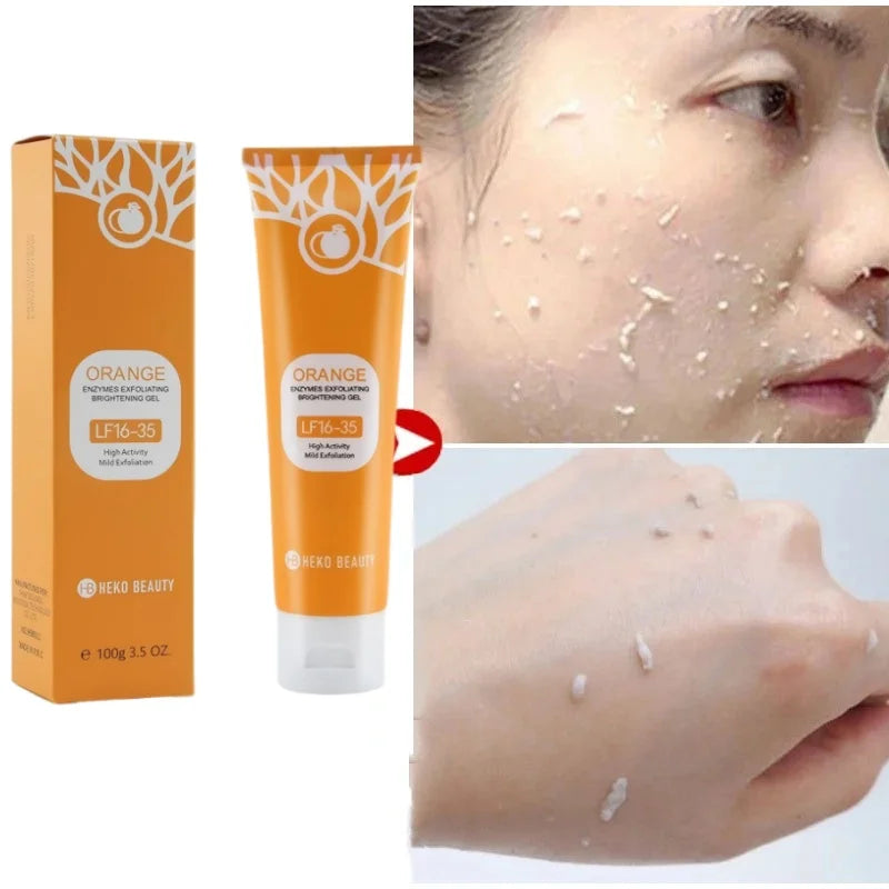 Heko Beauty Orange Enzymes Exfoliating Brightening Gel – Gentle Peeling Gel Face & Body Scrub with Vitamin C & Hyaluronic Acid