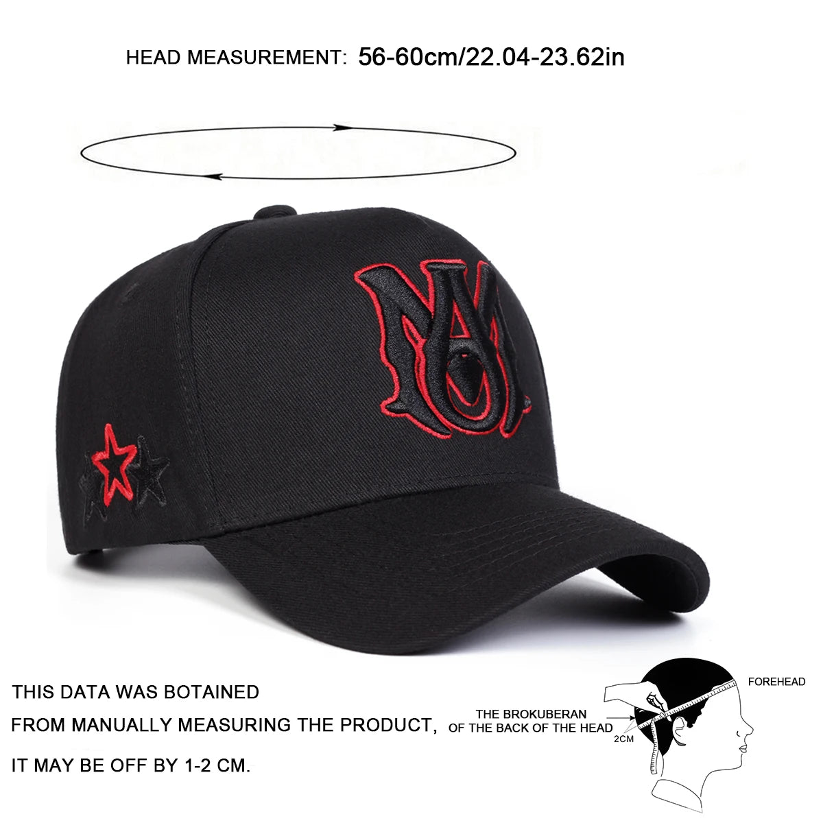 Gothic Monogram Embroidered Baseball Cap – Red Outline Streetwear Hat