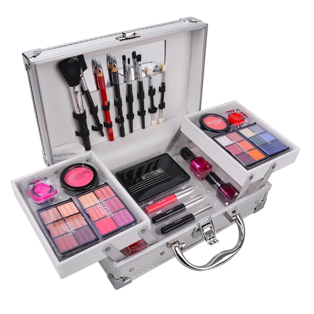 Miss Young Professional Makeup Kit – All-in-One Cosmetic Vanity Case with Cantilever Trays