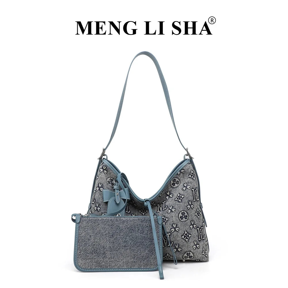 Monogram Slouchy Hobo Shoulder Bag with Matching Zipper Pouch (2-Piece Set)