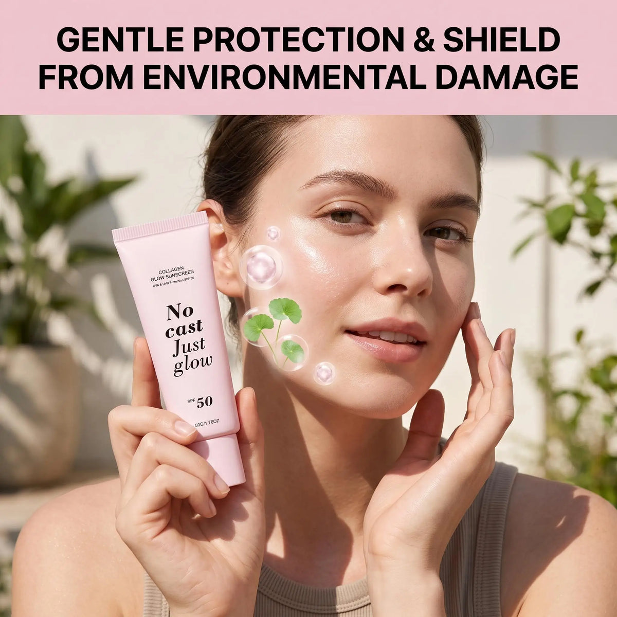 Collagen Glow Sunscreen SPF 50 (50g) – "No Cast Just Glow" Hydrating Daily Sun Cream with Centella Asiatica & Panthenol