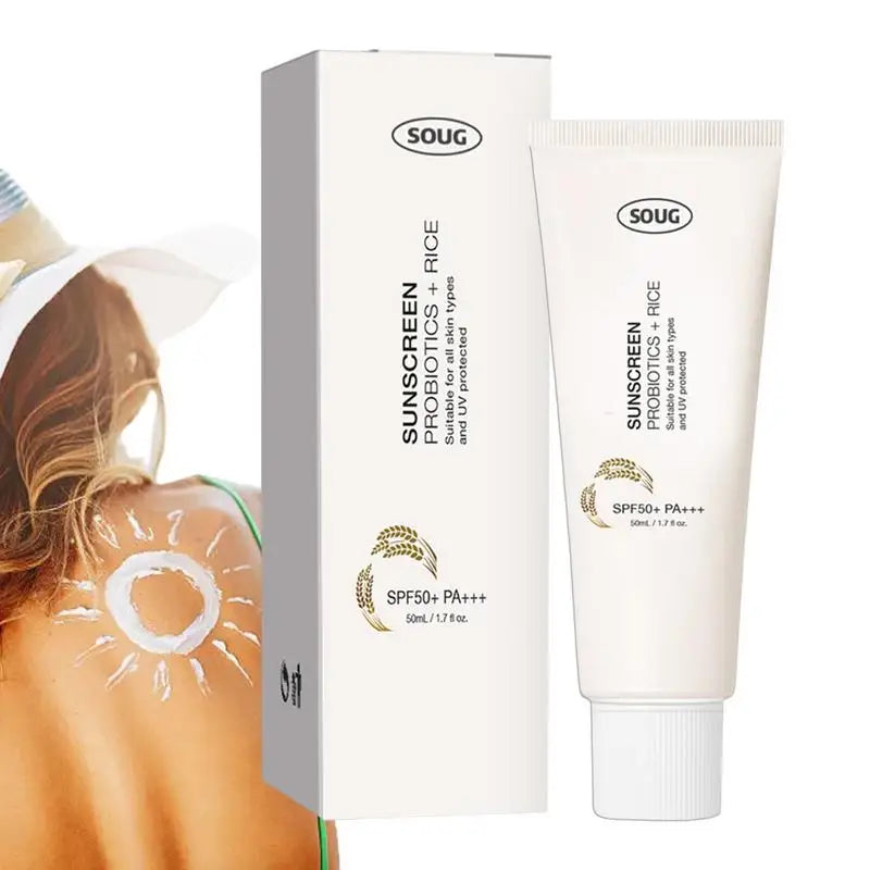 SOUG Rice + Probiotics Relief Sunscreen SPF50+ PA+++ (50ml) – Hydrating Organic Sun Cream for Face & Body, Zero White Cast