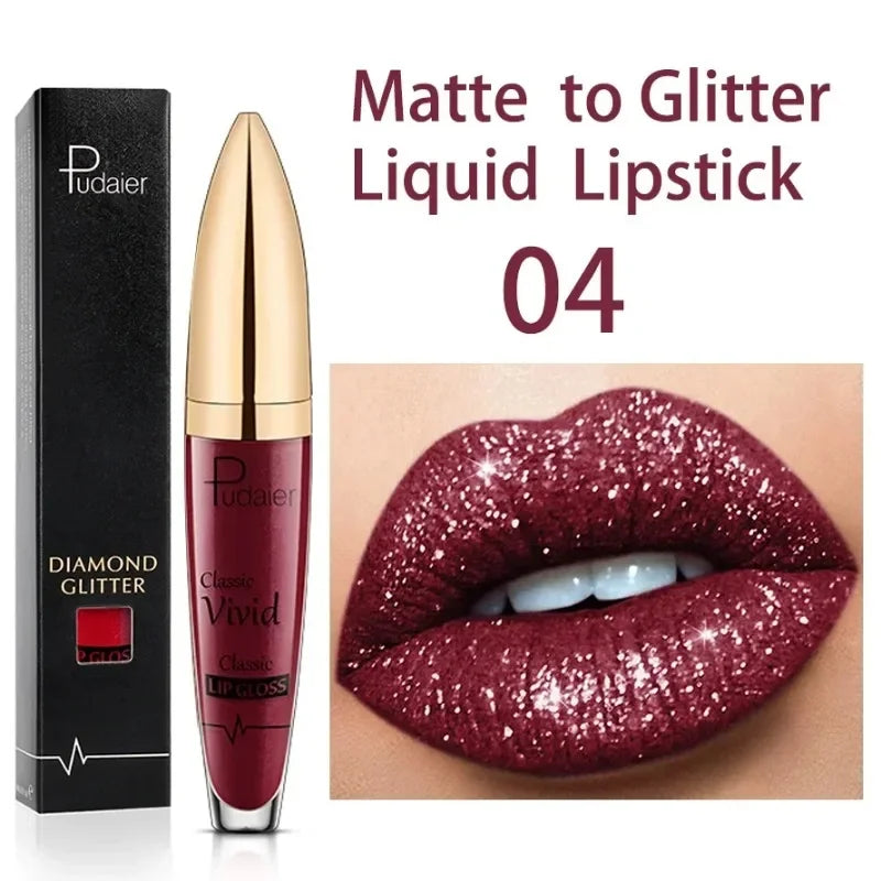 Pudaier Glitter Flip Transforming Liquid Lipstick – Matte to Diamond Shimmer Longwear Lip Gloss