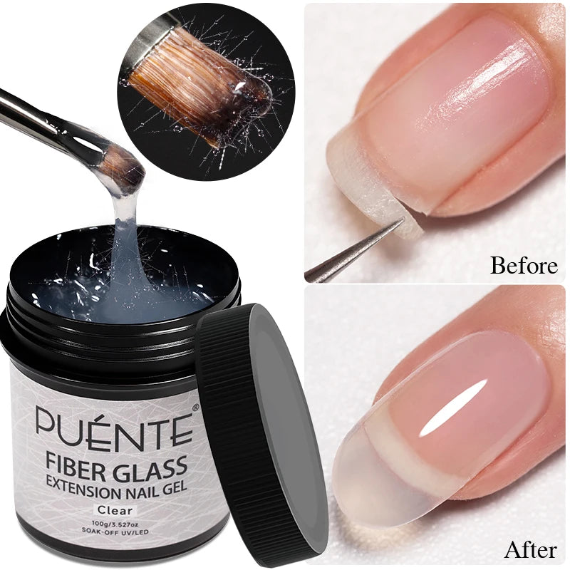 4-in-1 Fiberglass Nail Extension Gel – Clear Builder Gel for Broken Nail Repair & Natural Nail Reinforcement (100g)