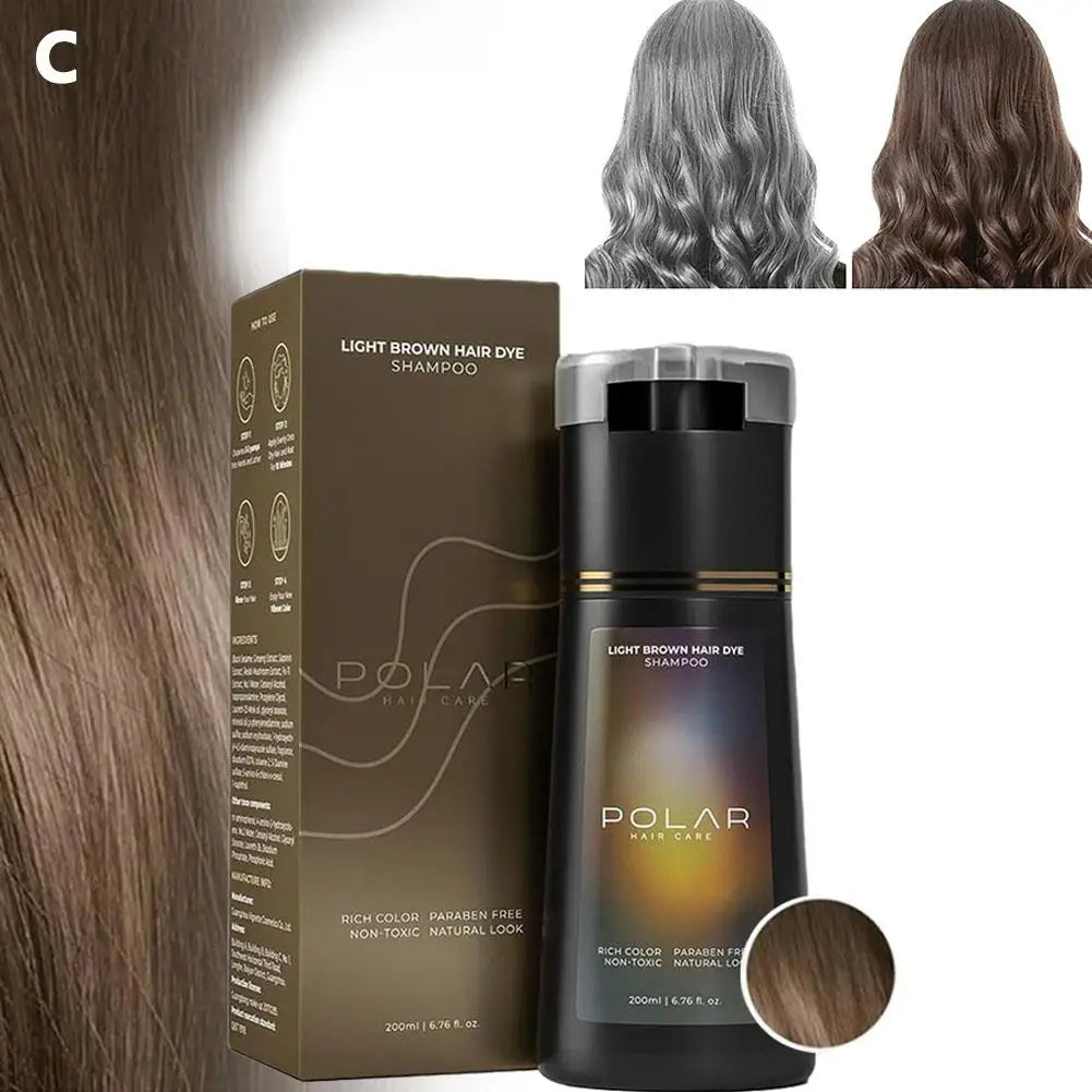 POLAR Hair Care 200ml Herbal Hair Dye Shampoo – 10-Minute Instant Grey Coverage & Nourishing Color