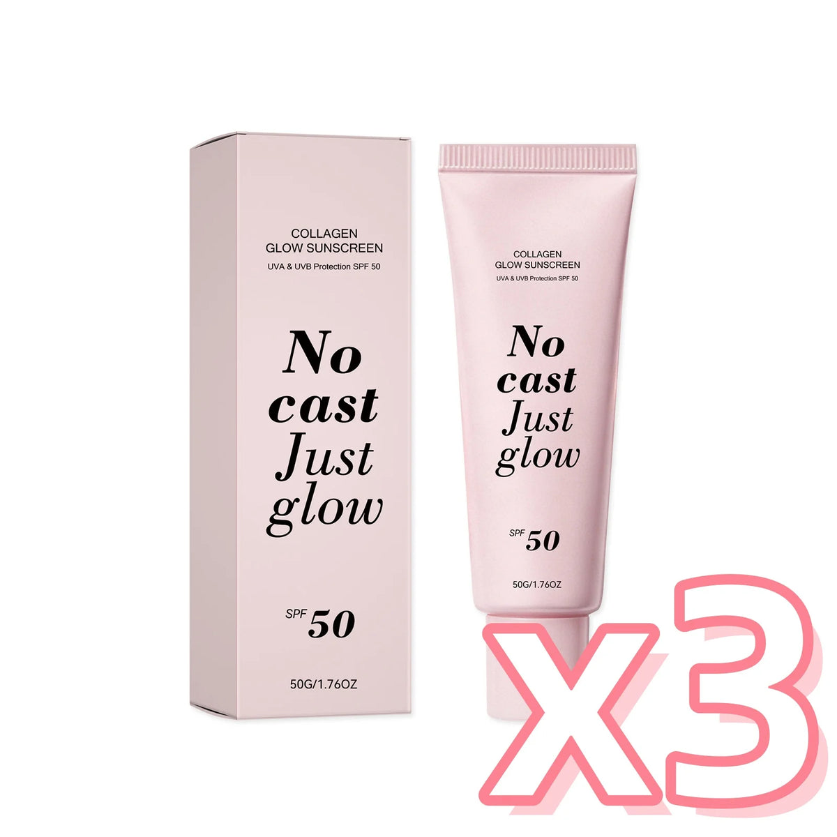 Collagen Glow Sunscreen SPF 50 (50g) – "No Cast Just Glow" Hydrating Daily Sun Cream with Centella Asiatica & Panthenol
