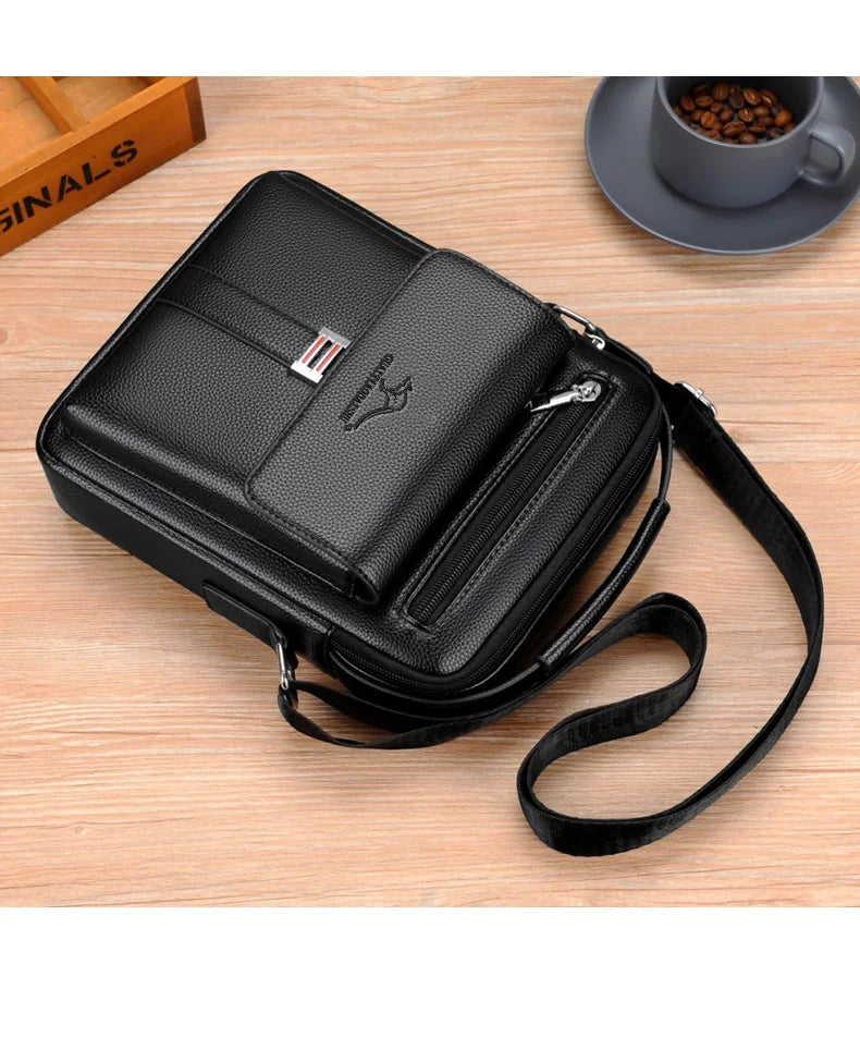 Men's Leather Crossbody Shoulder Bag – Classic Top-Handle Messenger Bag for Daily Business & Travel