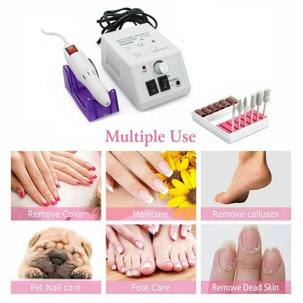Professional Electric Nail Drill Kit 20000 RPM – Portable E-File Machine with 6 Metal Bits & Sanding Bands