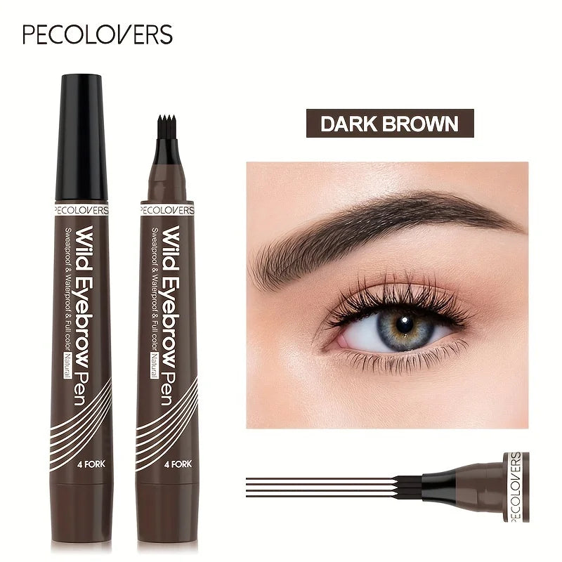 PECOLOVERS Wild Eyebrow Pen - 4-Fork Microblading Tattoo Tint & Waterproof Liquid Brow Pencil