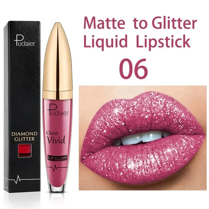 Pudaier Glitter Flip Transforming Liquid Lipstick – Matte to Diamond Shimmer Longwear Lip Gloss