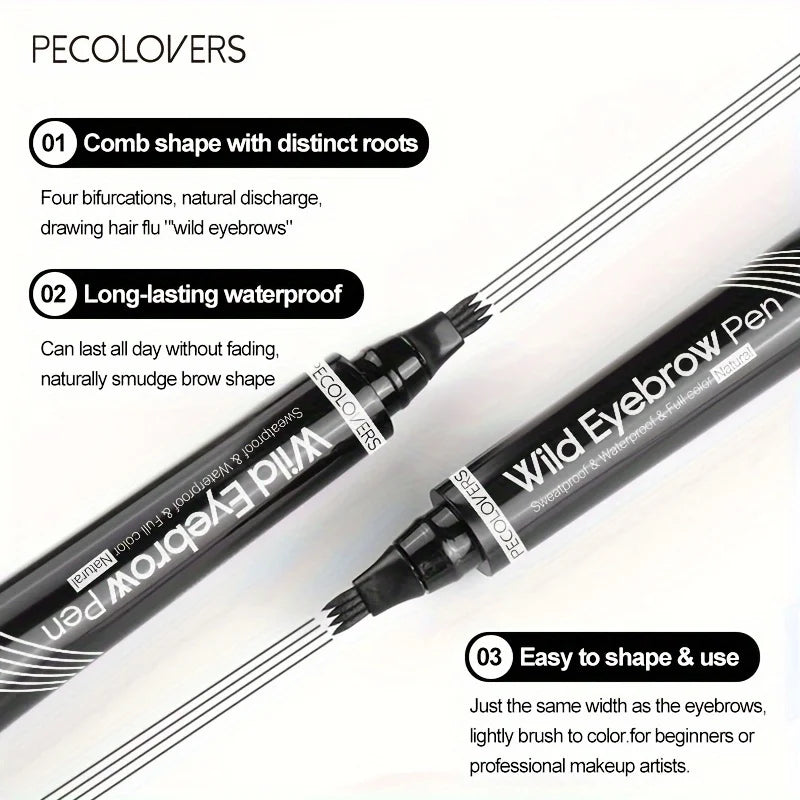 PECOLOVERS Wild Eyebrow Pen - 4-Fork Microblading Tattoo Tint & Waterproof Liquid Brow Pencil