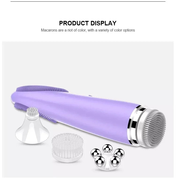 5-in-1 Sonic Electric Facial Cleansing Brush & Thermal Eye Massager – Waterproof Silicone Face Scrubber with Interchangeable Heads
