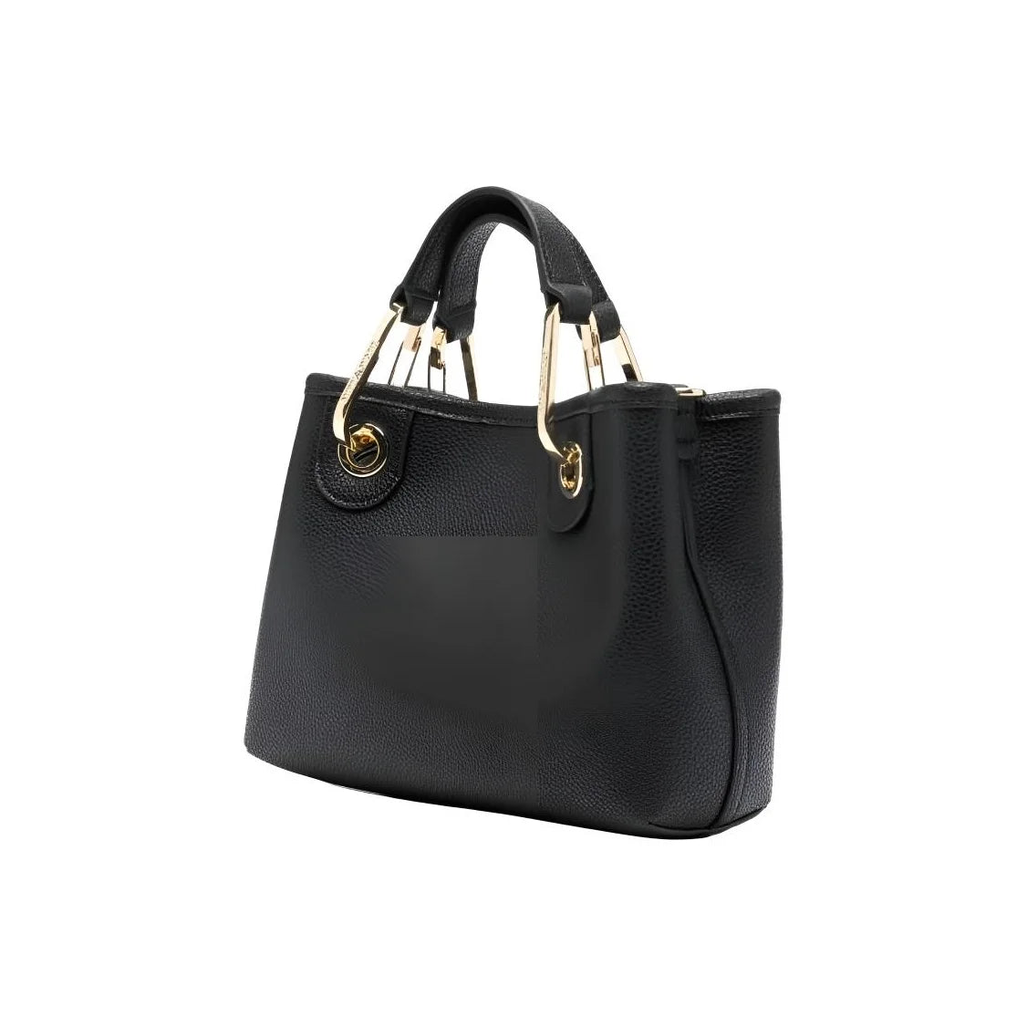 Emporio Armani Milano 1981 Women's Black Faux Leather Handbag – Top-Handle Tote & Crossbody Bag with Jacquard Strap