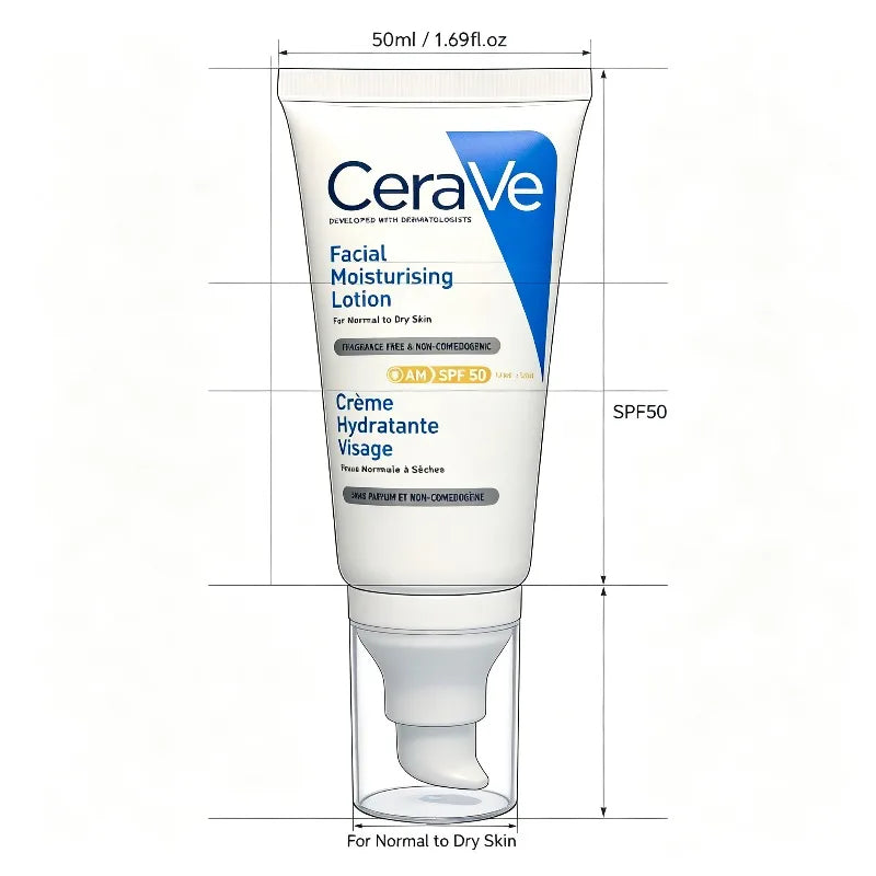 CeraVe AM Facial Moisturising Lotion SPF 50 – Daily Hydrating Face Cream with Ceramides & Hyaluronic Acid (50ml / 1.69 fl oz)