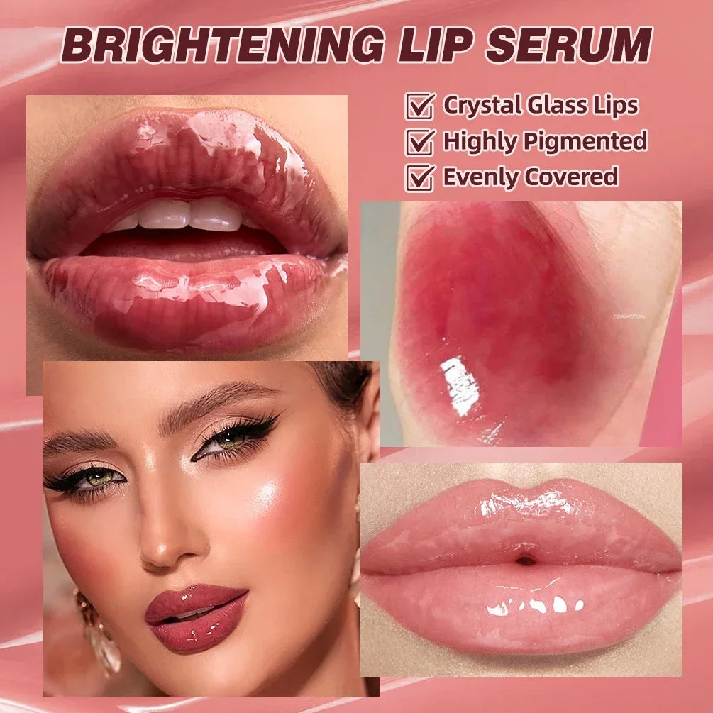 QIBEST Brightening Lip Serum – Hydrating Glass Lip Oil & Plumping Gloss with Ergonomic Metal Applicator