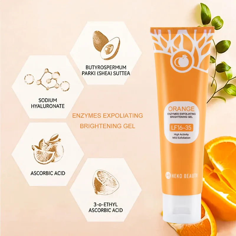 Heko Beauty Orange Enzymes Exfoliating Brightening Gel – Gentle Peeling Gel Face & Body Scrub with Vitamin C & Hyaluronic Acid