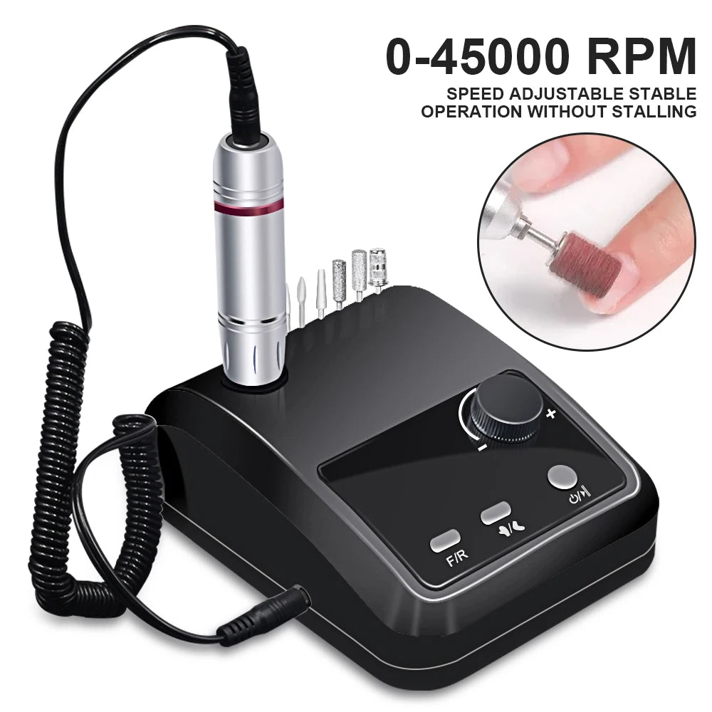 Professional 45000 RPM Electric Nail Drill Machine Set with Smart LCD Screen, Foot Pedal & Bit Storage Base