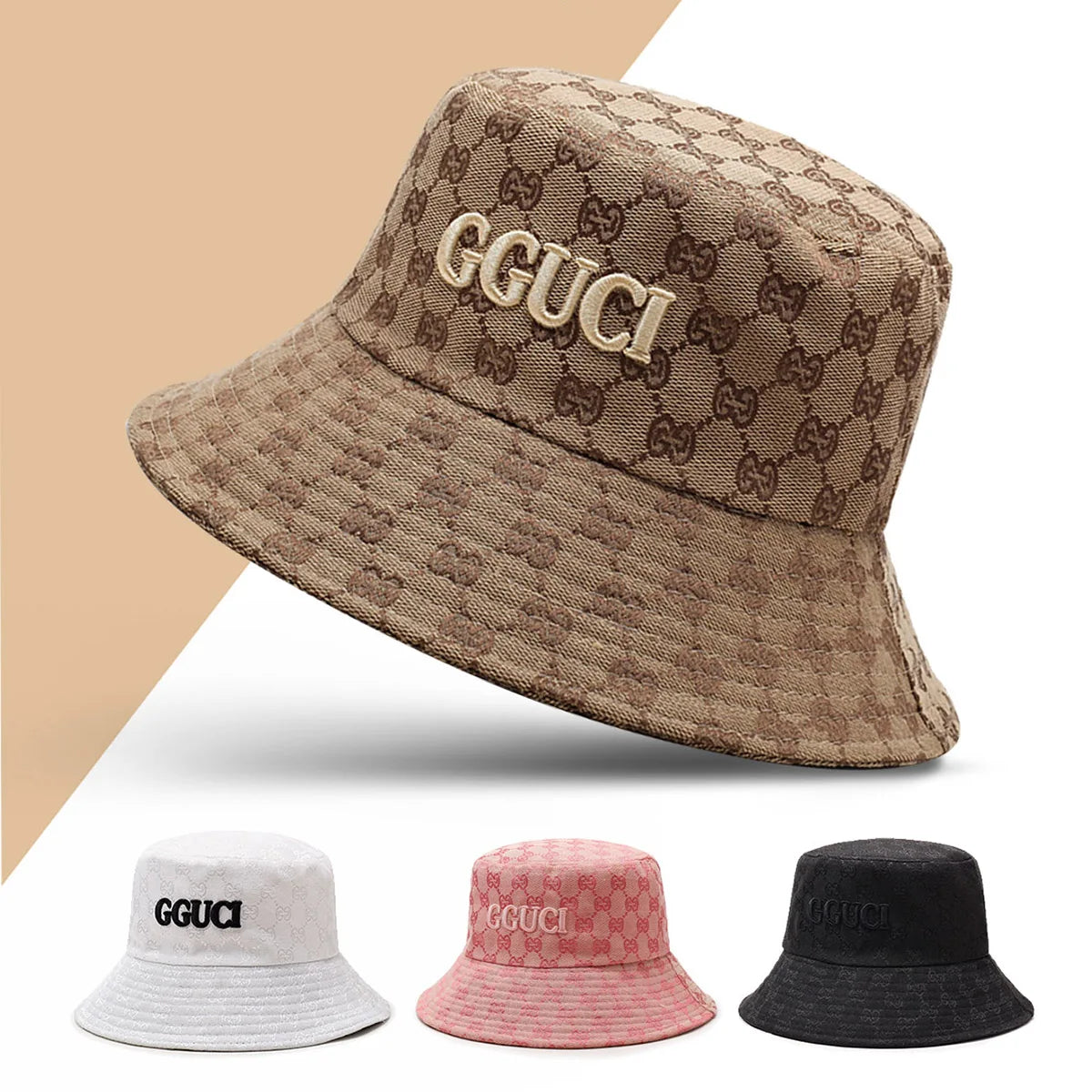 Luxury Monogram Jacquard Bucket Hat – 3D Embroidered Sun Fisherman Cap