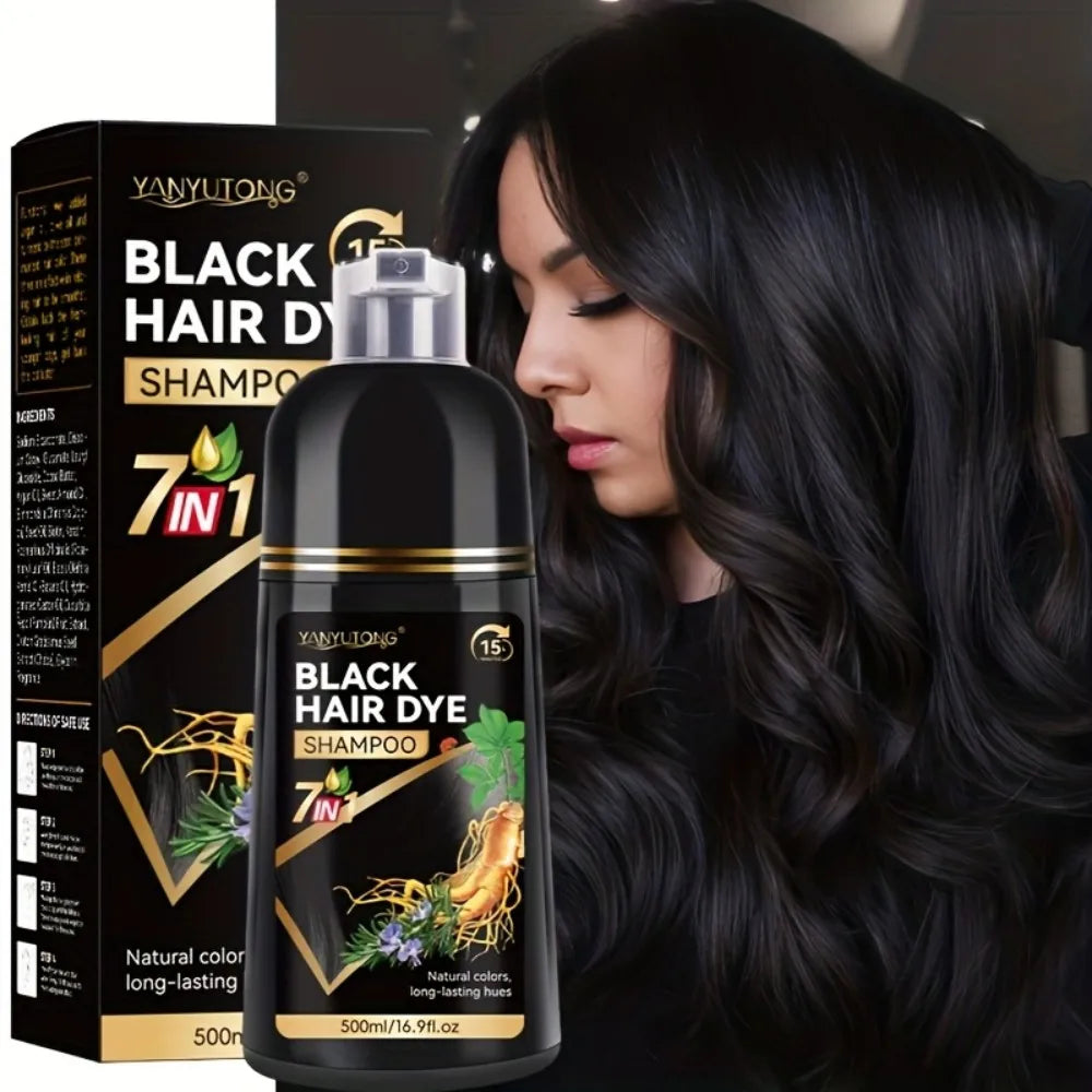 YANYUTONG 7-in-1 Natural Herbal Hair Dye Shampoo (500ml) – 15-Minute Long-Lasting Hair Color & Nourishing Care