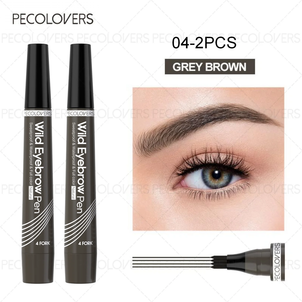 PECOLOVERS Wild Eyebrow Pen - 4-Fork Microblading Tattoo Tint & Waterproof Liquid Brow Pencil