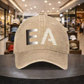 Vintage Washed Cotton EA Graphic Baseball Cap – Distressed Retro Dad Hat with Curved Brim
