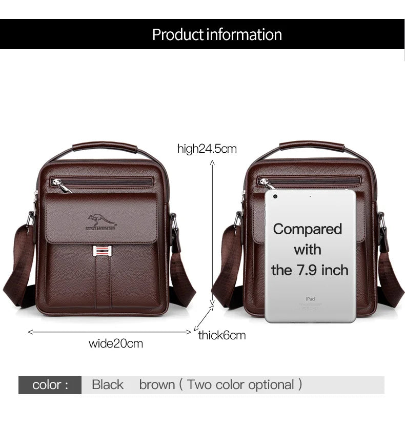 Men's Leather Crossbody Shoulder Bag – Classic Top-Handle Messenger Bag for Daily Business & Travel