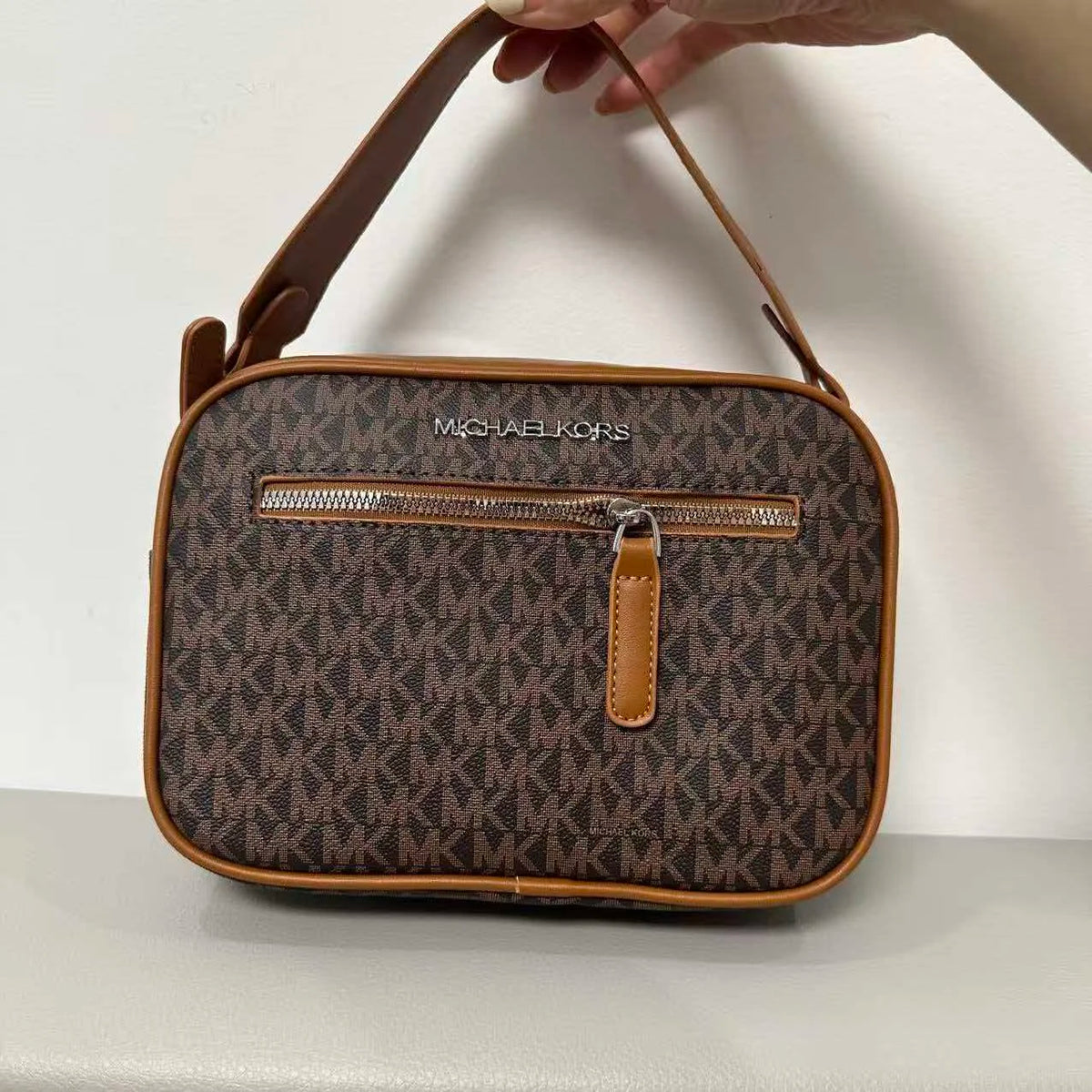 Michael Kors Signature Monogram Top-Handle Crossbody Camera Bag