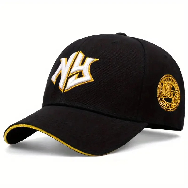 Modern NY Monogram Embroidered Baseball Cap – Side Crest Curved Brim Hat