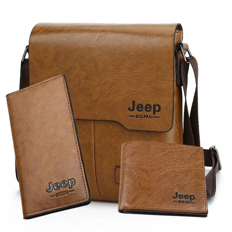 Men’s Vintage Leather Crossbody Shoulder Bag Set – Retro Messenger Bag with Matching Wallet