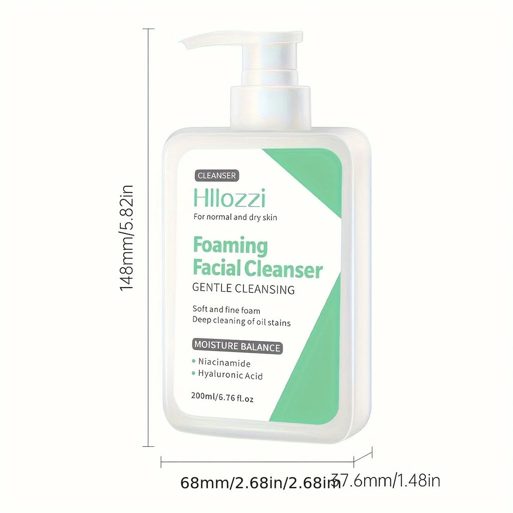 Hllozzi Foaming Facial Cleanser – Gentle Hydrating Face Wash with Niacinamide & Hyaluronic Acid (200ml / 6.76 fl.oz)