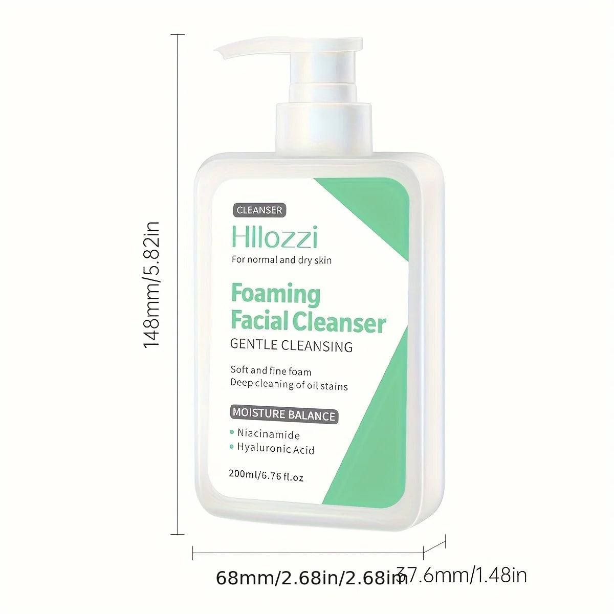 Hllozzi Foaming Facial Cleanser – Gentle Hydrating Face Wash with Niacinamide & Hyaluronic Acid (200ml / 6.76 fl.oz)