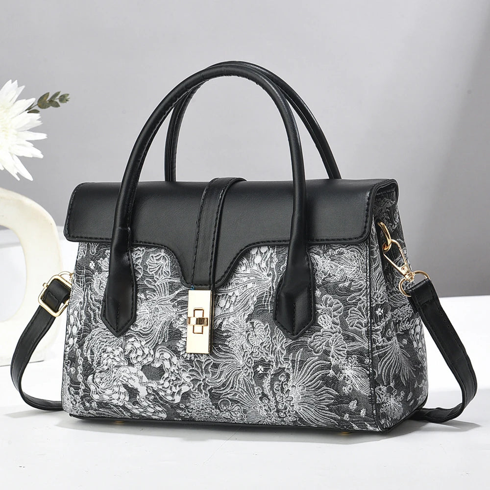 Classic Monogram Women's Top-Handle Satchel Crossbody Bag with Gold Hardware