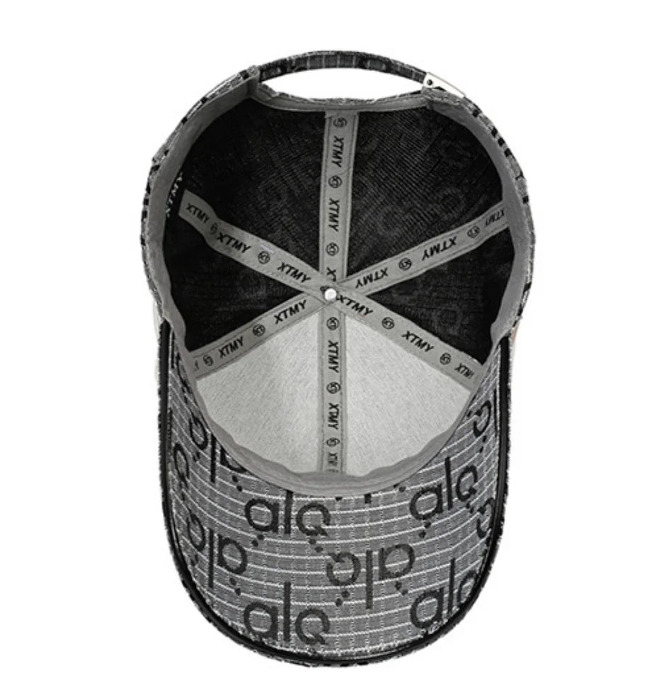 Luxury Monogram Jacquard Baseball Cap with Webbing Stripe – Designer Streetwear Dad Hat