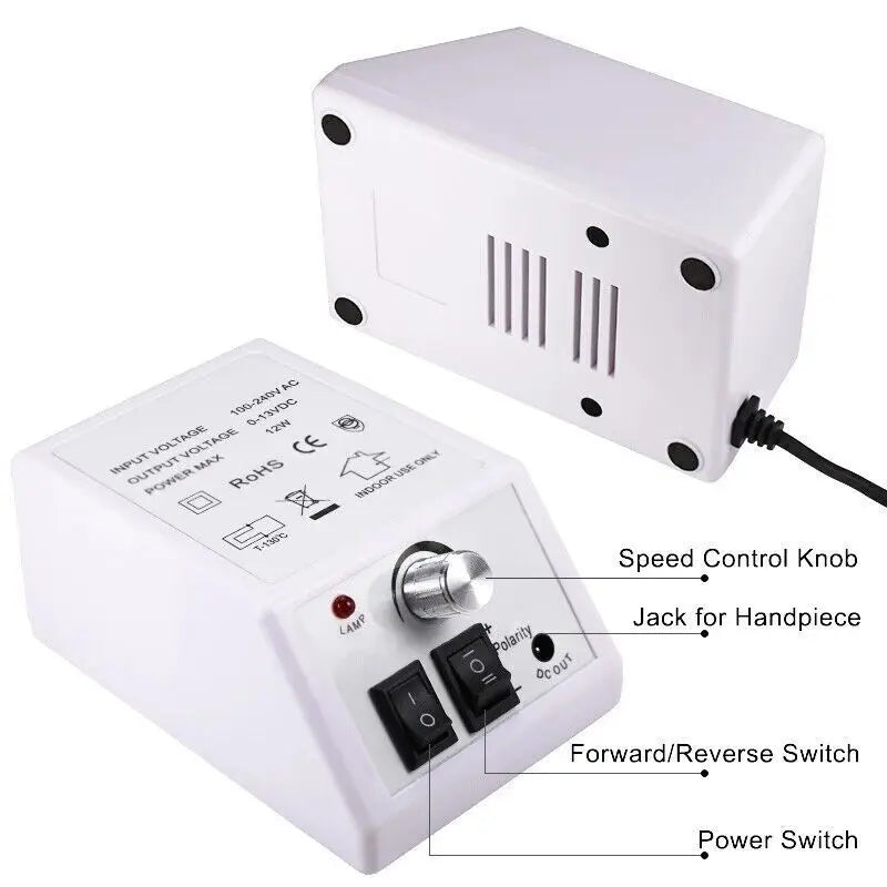 Professional Electric Nail Drill Kit 20000 RPM – Portable E-File Machine with 6 Metal Bits & Sanding Bands