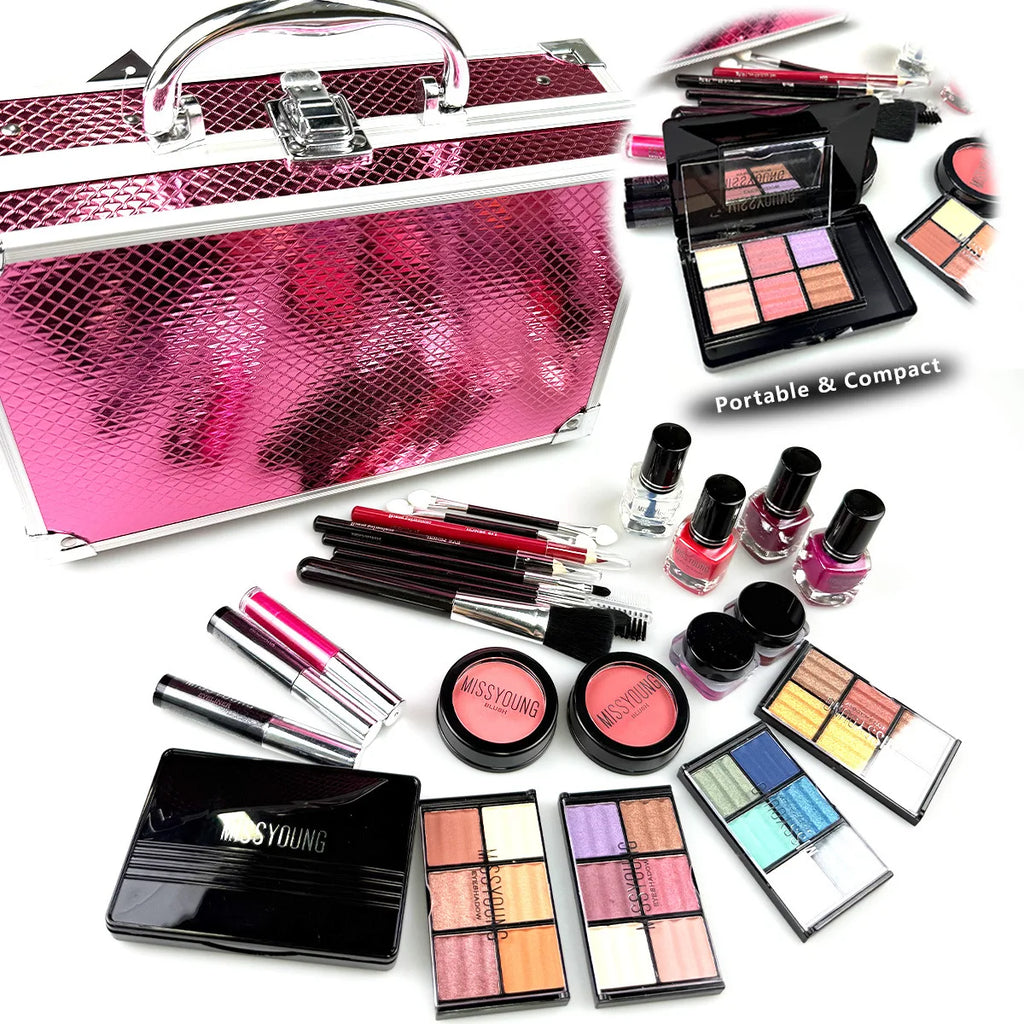 Miss Young Professional Makeup Kit – All-in-One Cosmetic Vanity Case with Cantilever Trays