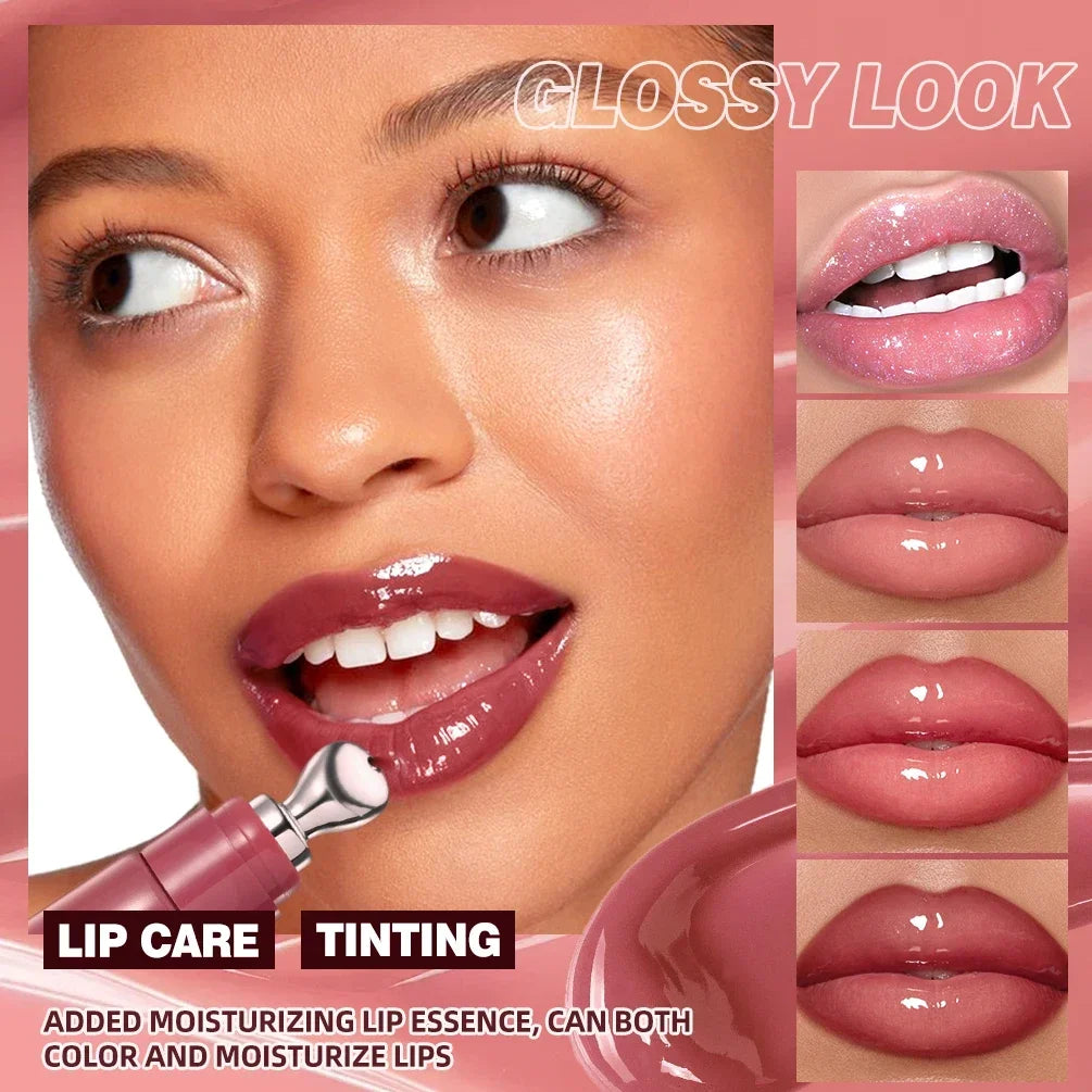 QIBEST Brightening Lip Serum – Hydrating Glass Lip Oil & Plumping Gloss with Ergonomic Metal Applicator