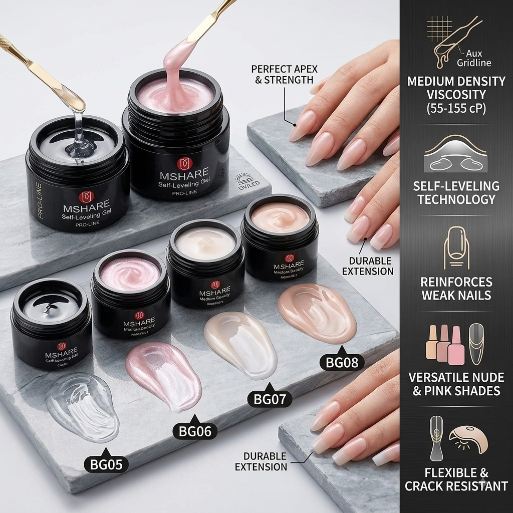 MSHARE Self-Leveling Builder Gel in a Jar – Medium Density Extension Gel for Nail Strengthening