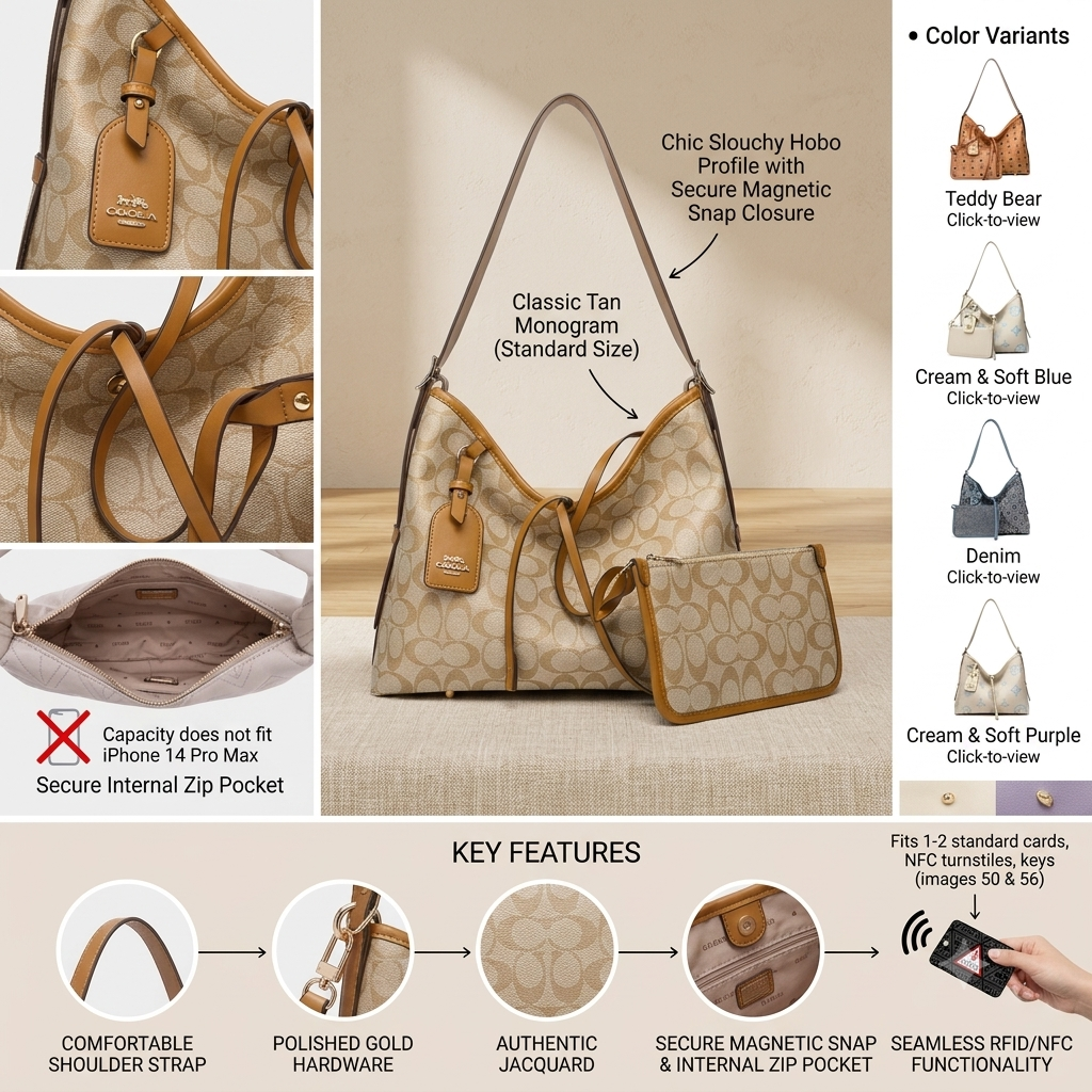 Monogram Slouchy Hobo Shoulder Bag with Matching Zipper Pouch (2-Piece Set)