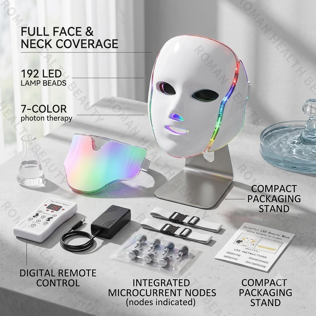 7-Color LED Face & Neck Beauty Mask – Professional At-Home Photon Therapy & Microcurrent Device
