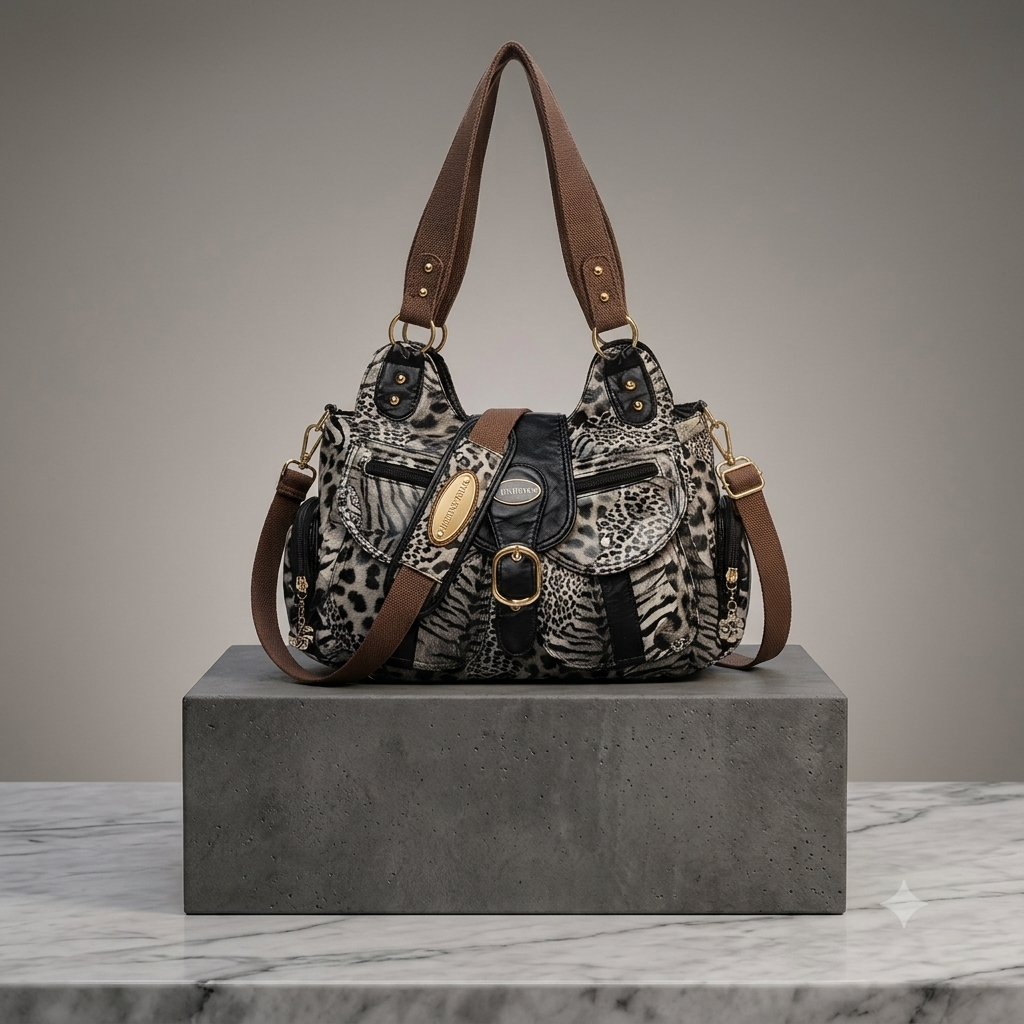 Women's Y2K Animal Print Hobo Shoulder Bag – Retro Multi-Pocket Leopard & Tiger Print Crossbody Tote Purse