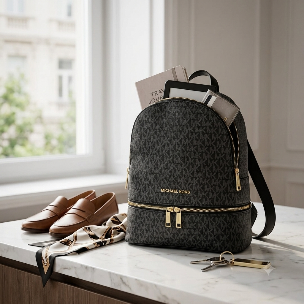Michael Kors Signature Monogram Medium Zip Backpack