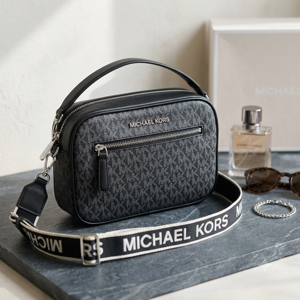 Michael Kors Signature Monogram Top-Handle Crossbody Camera Bag