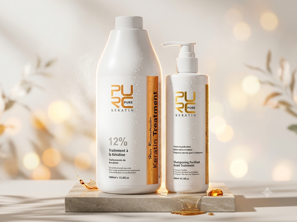 PURC Professional Keratin Treatment Set (1000ml) & Purifying Shampoo (300ml) – Brazilian Straightening & Repair System