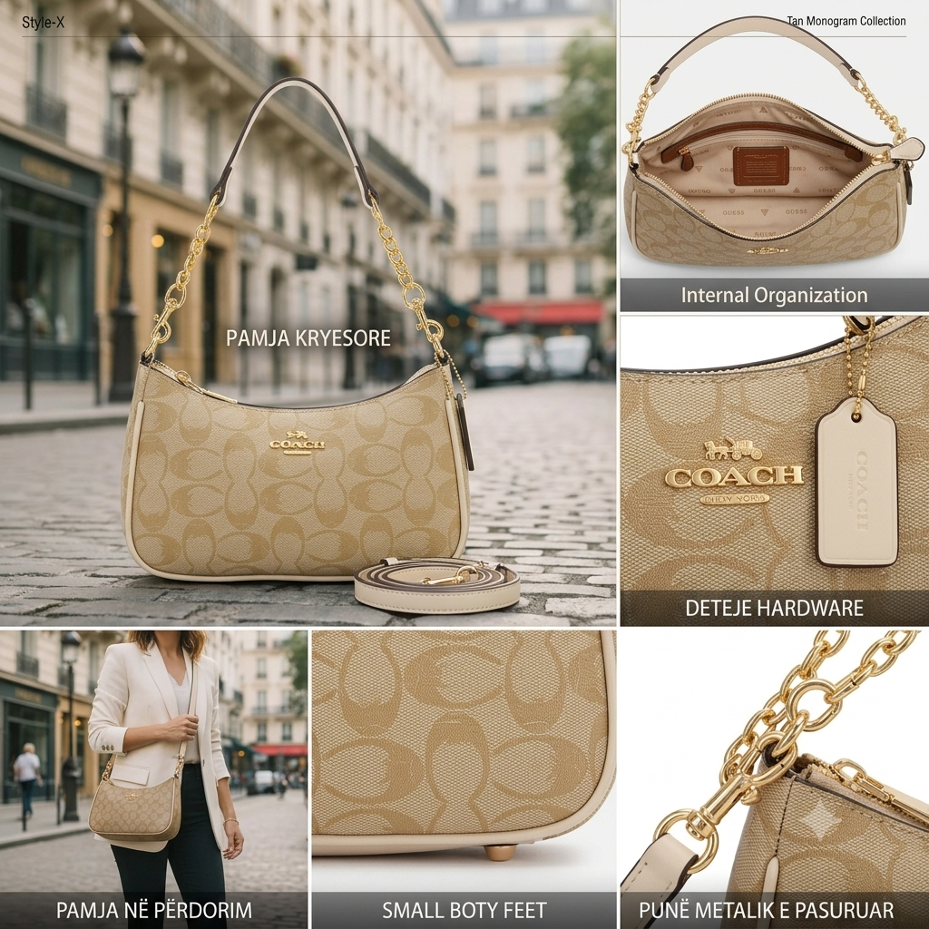 Signature Monogram Mini Shoulder Bag with Gold Chain Strap & Crossbody Option